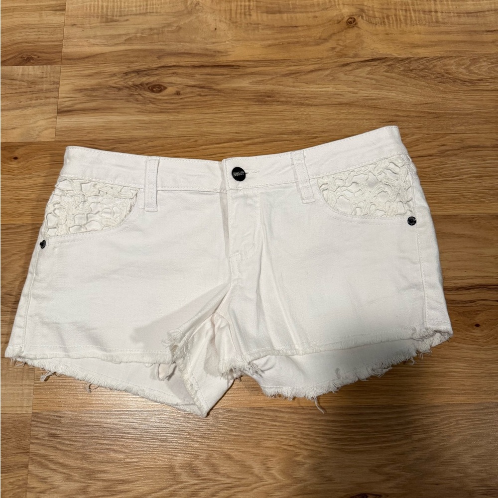 Women's White Jean Shorts with Lace Detail